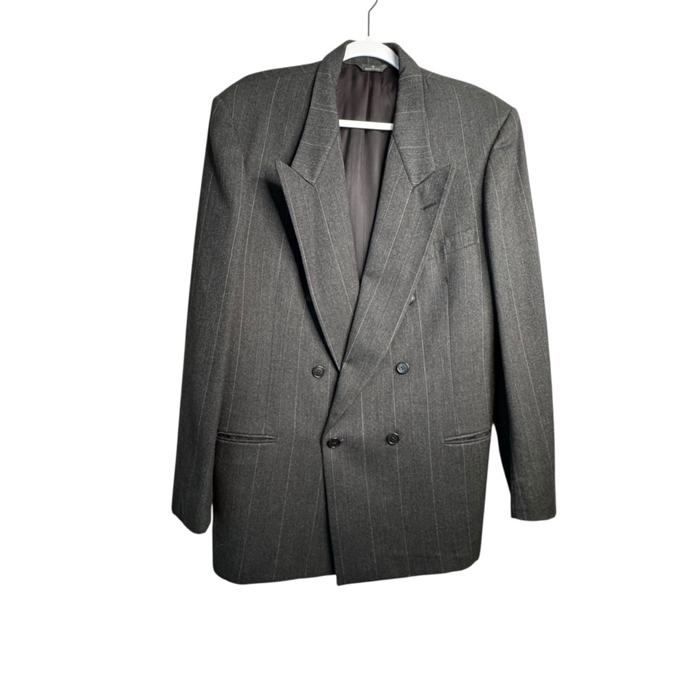 Pierre Cardin Men's Double Breasted Suit Jacket /Blazer Gray Plaid Size 44 USA